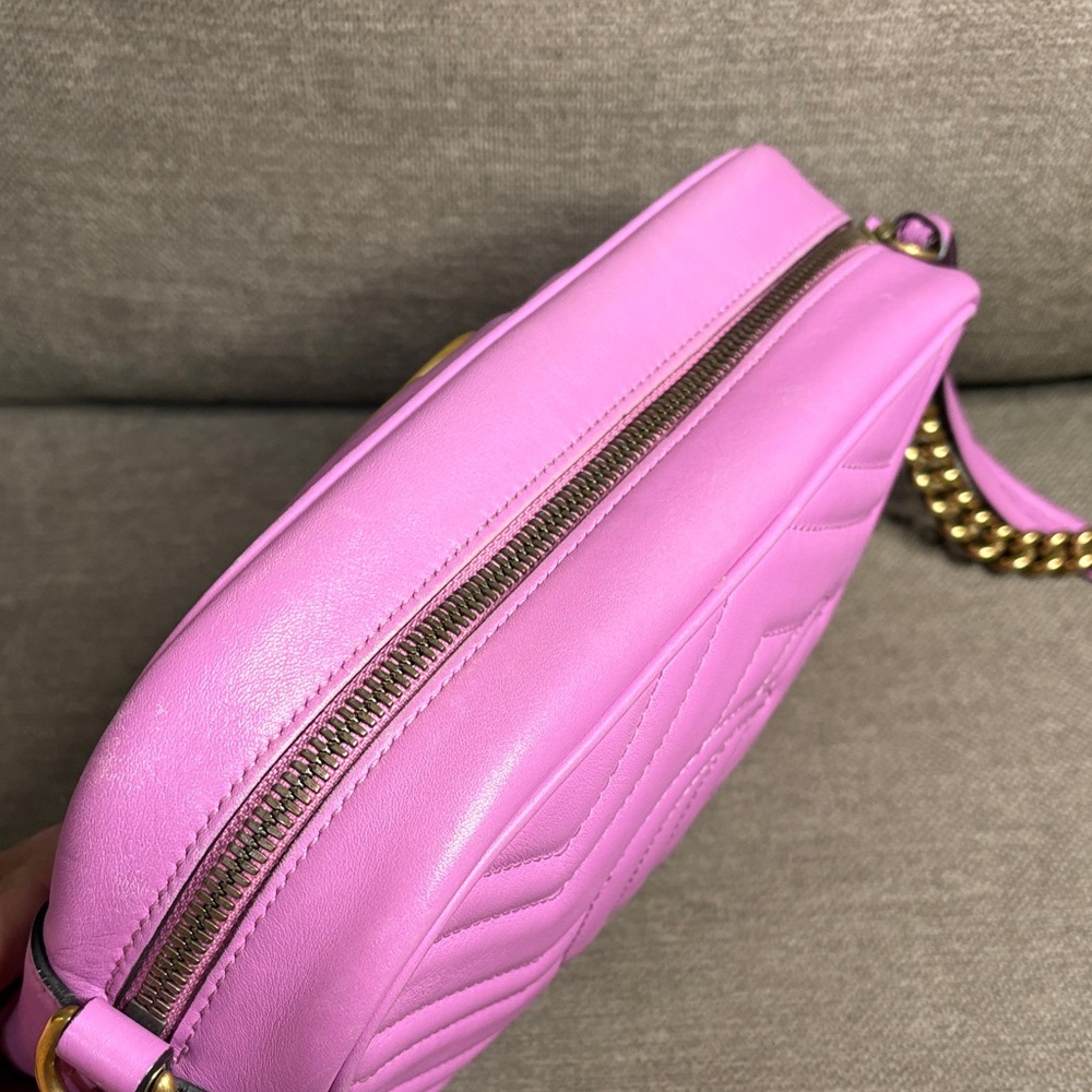 Gucci GG  Marmont Small  Matelassé Lavender Pink Leather Crossbody Authentic - Picture 4 of 11